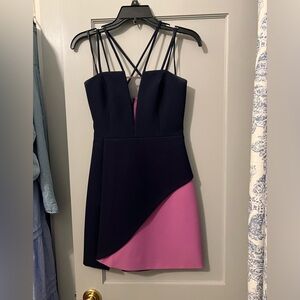BCBGMaxAzria Black and Pink Asymmetrical Strappy Mini Dress